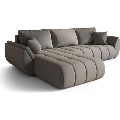 Canapé d’angle velours chenille convertible avec coffre ARCO angle gauche-Marron-angle gauche (1/5)