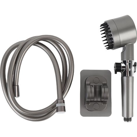 Pommeau de douche à main à pression renforcée, en plastique plaqué chrome, multi-jets, flexible, avec filtre intégré (1/5)