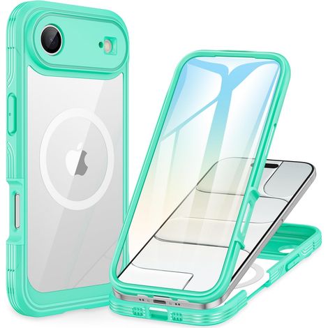 Magnétique Coque iPhone 17 Air [Compatible avec MagSafe] intégré 9H Verre Trempé Protection écran et Protection Caméra, 360° Antichoc Téléphone Housse Double Face Case Intégrale Etui -Vert (1/5)