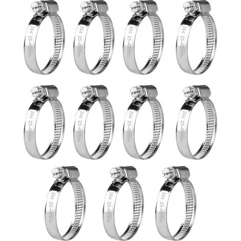 11 Pcs Adjustable Hose Clamps 25-40 mm, Stainless Steel Hose Clamps, Metal Screw Clamps, Hose Clamp Bolts for Gasoline, Diesel, and Swimming Pool Hoses (1/5)