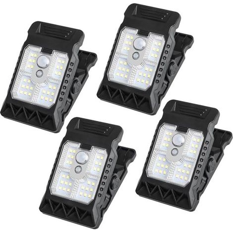 Paquete de 4 luces LED solares negras con clip para exteriores (7,6 x 11,2 cm) con sensor crepuscular para camping y jardín. (1/5)