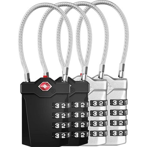 4er Set TSA Zahlenschlösser mit 4-stelligem Code und Alarmfunktion (1/5)