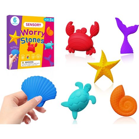Pierres anti-stress sensoriels pour enfants 8-12 ans, 6 jouets sensoriels apaisants thème marin, cadeau pour ados et adultes. (1/5)