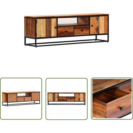 The Living Store Meuble TV 120 x 30 x 40 cm Bois de récupération massif et acier - Meubles Tv - Meuble Tv Industriel - Meuble Tv Design - Meuble Tv Vintage - Rangement Tv (1/5)