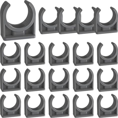 20 Colliers de tuyau, Support en U, PVC gris, Fixation robuste, Tuyaux 40mm, Intérieur extérieur (1/5)