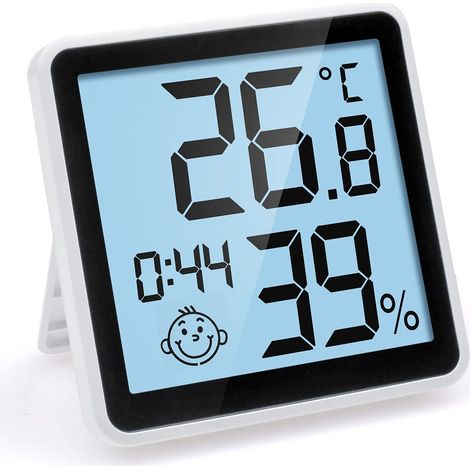 Digitales Hygrometer-Thermometer mit lichtempfindlicher Funktion, Raumtemperaturmonitor und Feuchtigkeitsmesser, Feuchtigkeitsanzeige mit Uhr, großem LCD-Display, Hintergrundbeleuchtung (1/5)