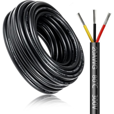Câble Électrique 5 Mètres 20 AWG 3x0,5mm², Câble à 3 Conducteurs 5 V/12 V/24 V/220 V, Cuivre Étamé, Flexible et Souple, Faible Impédance, Haute Résistance à la Température, Câble d’Extension (1/5)