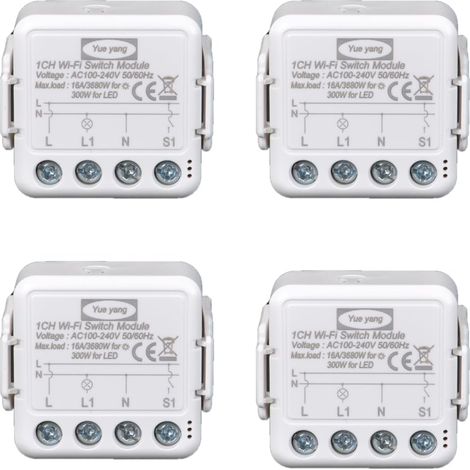 interrupteur de lumière intelligent 1 Gang, Mini DIY commutateur Module relais 16A, Compatible avec l'application Smart Life/Tuya, (4) (1/5)