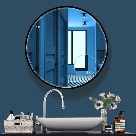 Miroir Rond,60cm Miroir Mural Decoratif avec Cadre Métal,Miroir Cosmétique pour Salle de Bain Salon Chambre GROOFOO (Noir)