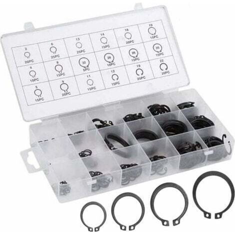 300Pcs Assortiment Circlip Kit, Bestzy Coffret Circlips En Acier Inoxydable E-Clip Anneau De Retenue Externe Snap Kit Pour Anneau À Circlip, 2Mm À 32Mm (1/4)