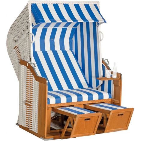 SunnySmart Garten-Strandkorb Rustikal 250 BASIC 2-Sitzer weiß/blau PVC-Stoff