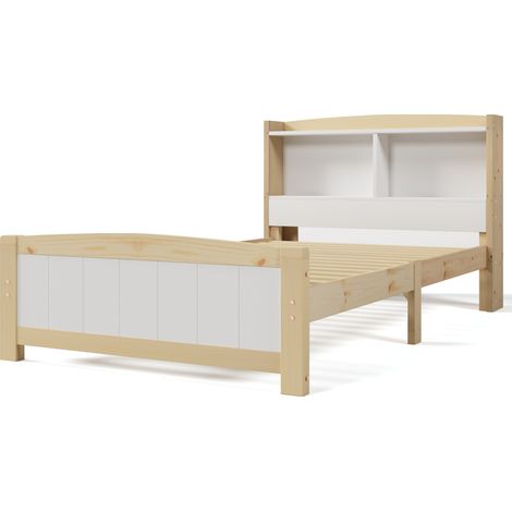 Kinderbett 90 x 200 cm mit Stauraum-Kopfteil, Holz/Weiß, Lattenrost (1/5)