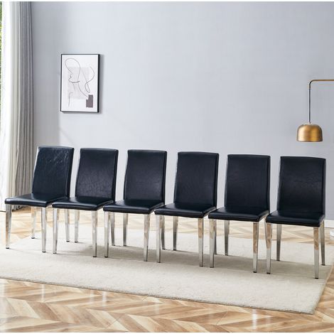 Pack de 6 sillas de comedor negras y plateadas de piel sintética - CHICFURN (1/5)