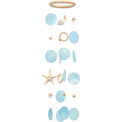 Capiz Muschel Windspiel Blau 55cm für Drinnen & Draußen