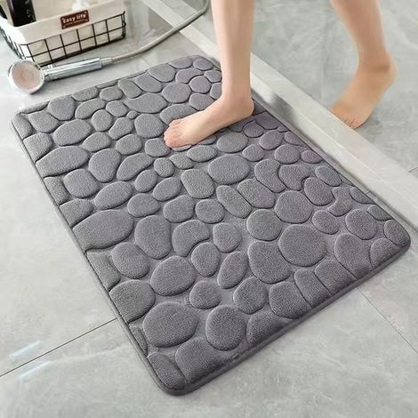 Tapis de bain en polaire corail (lot de 2) - Tapis de douche absorbant - Tapis de bain - Tapis décoratif - Antidérapant - Convient pour la salle de bain et le salon, Gris clair, 40 x 60 cm (1/5)