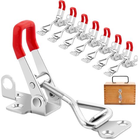 8 Pièces Loquet a Bascule, Sauterelle de Serrage en Acier Inoxydable avec Trou de Serrure, Fermeture Remorque Réglables, Fermeture a Levier pour Armoires, Valises (1/5)