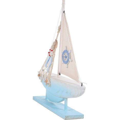 Modèle de Voilier en Bois, Décoration de Table au Style Méditerranéen, Figurine Décorative Élégante pour Fête ou Décor de Vacances (1/5)