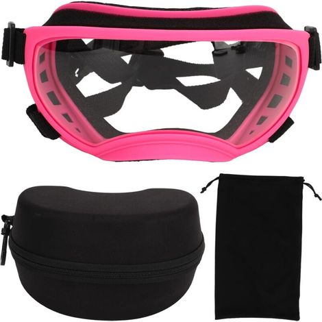 Lunettes de protection pour chien anti-UV, anti-vent, respirantes avec sangle réglable et verre transparent - Cadre rose (1/5)