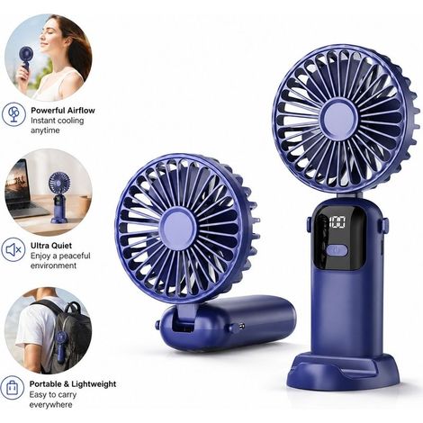Ventilateur de Poche Pliable 100 Vitesses Silencieux Bleu Fonce 20 x 9 x 4 cm - Mini Portable Longue Duree (1/5)