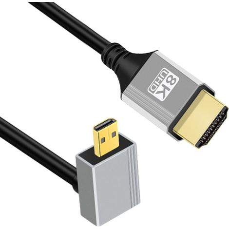 Câble HDMI 2.1 Chenyang - Mâle à micro HDMI mâle - 90 degrés - 8K @ 60Hz 4K @ 120Hz 48 Gbit/s - Ultra haute vitesse - Câble plaqué or - 0,5 m - pour TV, moniteur, ordinateur (1/5)