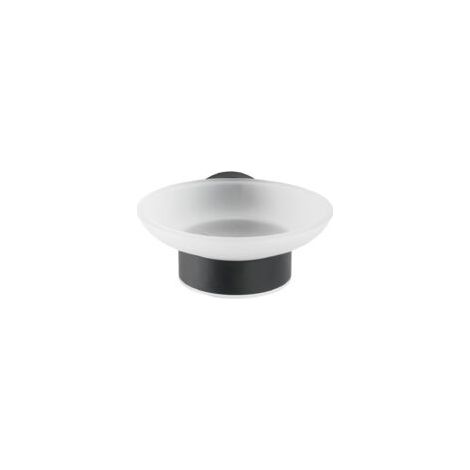 Porta sapone da parete Bosio Black, portasaone rotondo da fissare al muro, acciaio inox - vetro satinato, 11x5,5x13 cm, nero opaco (1/5)