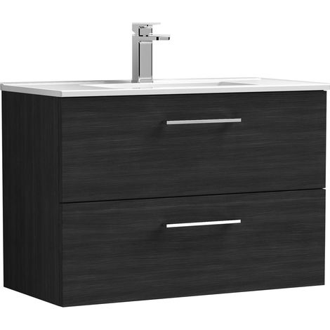 Balterley  Contemporary Bathroom 2 Soft Close Drawer & Minimalist Wall Hung Vanity Unit Basin, Charcoal Black, 800mm