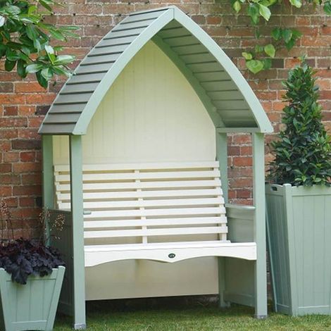 AFK Cottage Arbour Wooden Garden Seat Chair Heritage Sage Green & Cream FSC (1/5)
