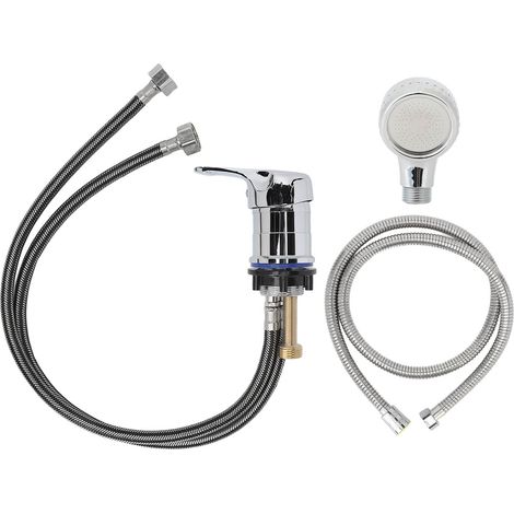 Kit pulvérisateur de douche pour robinet 23,6 pouces, flexible 47,2 pouces, mitigeur eau chaude/froide chromé, ensemble de remplacement de robinet (1/5)