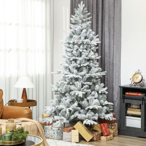 Árbol de Navidad Nevado 210 cm con 1154 Ramas Base Plegable Diseño por Secciones Fácil de Montar (1/5)