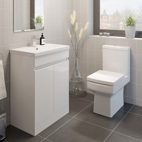 600mm Modern Bathroom Vanity Unit Basin Soft Close Square Toilet Gloss White