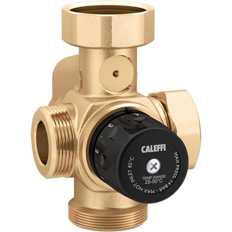 Caleffi – Mitigeur thermostatique 166001 – Température réglage 25-50 °C – Corps laiton – Raccords 1 1/2' M x 1 1/4' M x 1 1/2' F (1/2)
