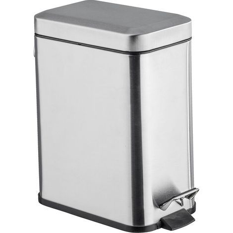 Cestino per bagno Ulisem, piccolo, con pedale, 5 litri, quadrato, acciaio inox, 14x29,5x28 cm, finitura opaca. (1/4)