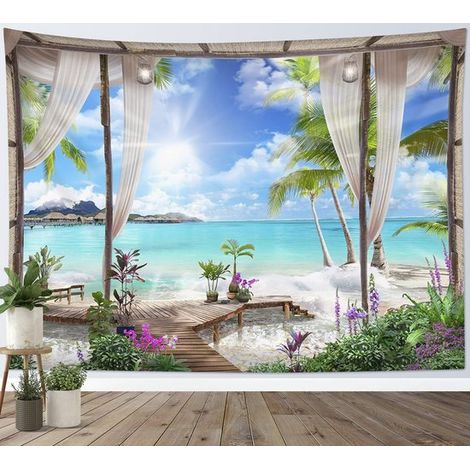 Tapiz de paisaje oceánico - 200x150 cm - Turquesa (1/5)