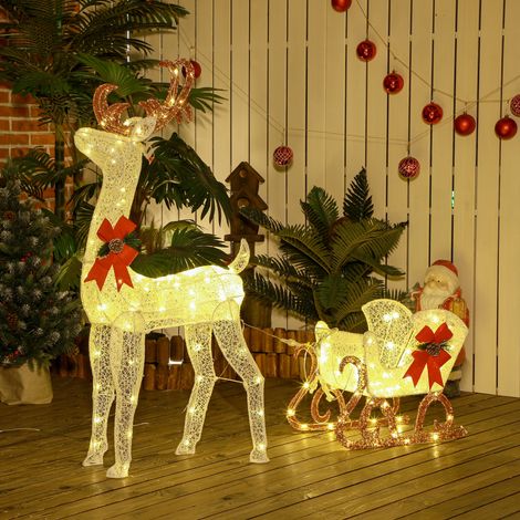 Renne et traîneau lumineux de Noël - Outsunny - 170 LED - intérieur et extérieur - PP et métal - 50x29x42cm - blanc et rouge (1/5)