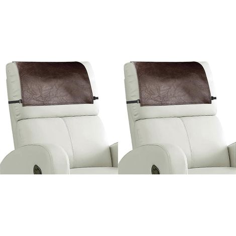 Lot de deux housses d'appuie-tête pour fauteuil inclinable, en similicuir, avec élastique, marron. (1/5)