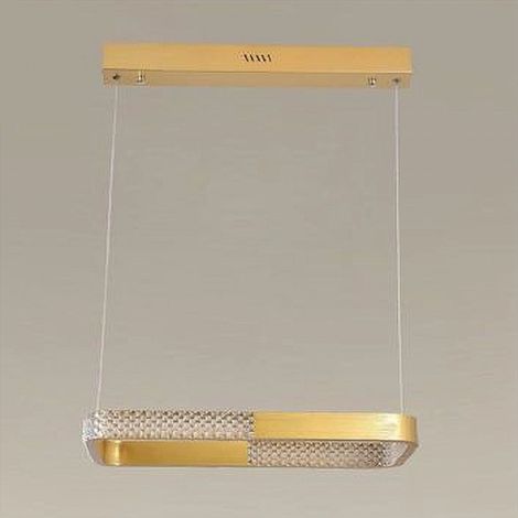 TrAdE Shop Traesio - Lampadario A Sospensione Led 24w Rettangolare Oro Cristallo Con Telecomando 32057 - (1/3)