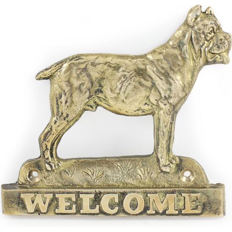 Cane Corso Italiano - un cartello per porta con un cane, una targa di benvenuto in ottone, un cartello unico con la scritta Welcome di Art-Dog (1/4)