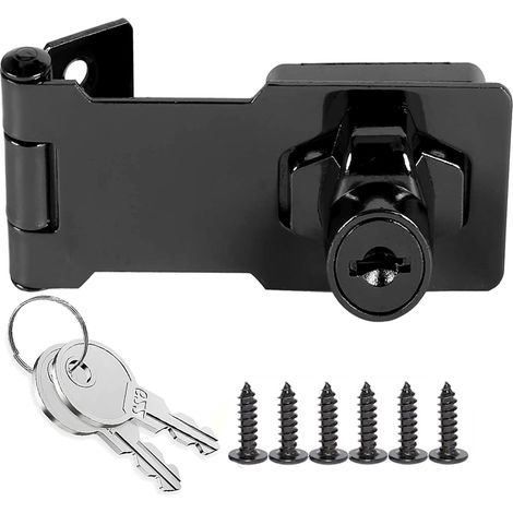 Verrou à moraillon avec clés, verrou de porte angle droit verrou d'abri de jardin, loquet de porte, loquet de tiroir serrure de placard, loquet de verrouillage (noir, 3 inch)