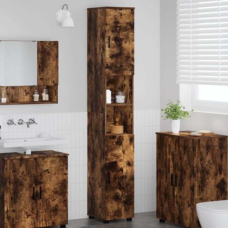 Badezimmerschrank mit Tür Geräucherte Eiche 30 x 35 x 192 cm