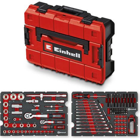Original Einhell E-Case 201-tlg. Werkzeugkoffer Mechanik (Allrounder, Bit-Zubehör, Stecknuss-Set, Umschaltknarren, Gabel-Ringschlüssel, Sechskant-Stiftschlüssel, Systemkoffer)