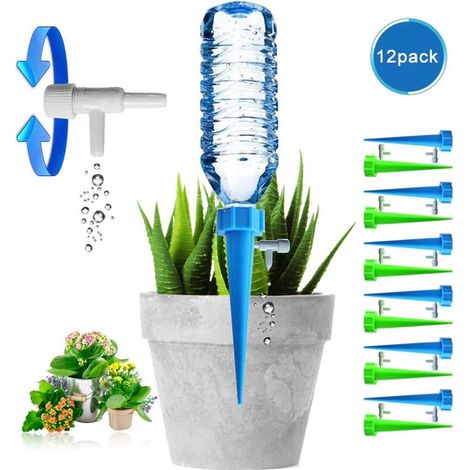 Piquets d'arrosage automatique réglables. Système d'irrigation goutte à goutte pour plantes en bouteille plastique intérieur/extérieur (1/2)
