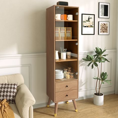 Armoire vitrée de rangement MDF effet bois HAVRYA (1/5)