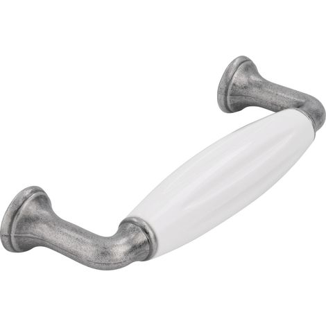 Keramikgriff Tajet LA 96,Breite 114mm, Möbelgriff Keramik weiß/Zinkdruckguss zinnfärbig (1/3)