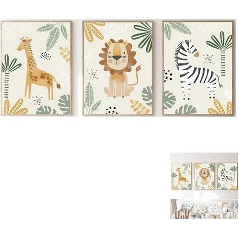 Affiche Animaux - Décoration Murale - Lot de 3 Posters - 30x40cm - Chambre Bébé - Toile Qualité Supérieure (1/4)