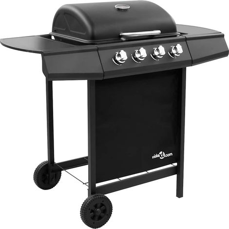 Barbecue gril à gaz avec 4 brûleurs-Plancha à gaz Noir