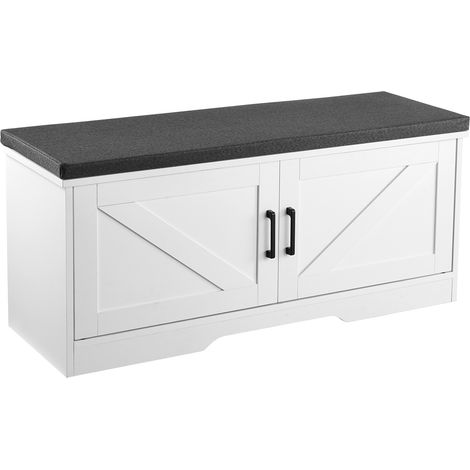 VEVOR Panca Portascarpe da Ingresso, Scarpiera 100 x 35,5 x 46 cm, Panca da Ingresso con Cuscino Imbottito, 2 Ante a Battente e Ripiano Altezza Regolabile, per Corridoio, Soggiorno, Bianco Nero