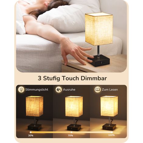EDISHINE LED Nachttischlampe Touch Dimmbar 2er Set, Tischlampe Modern, Kleine Lampe, mit Ladefunktion, 2 USB Anschlüsse, für Schlafzimmer, Wohnzimmer, Fensterbank, Geschenk, Beige
