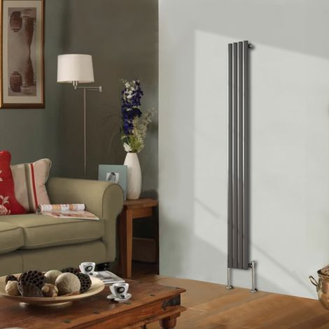 NRG Designer Radiator Oval Column Central Heating Anthracite Rads Vertical 1800x236mm Single