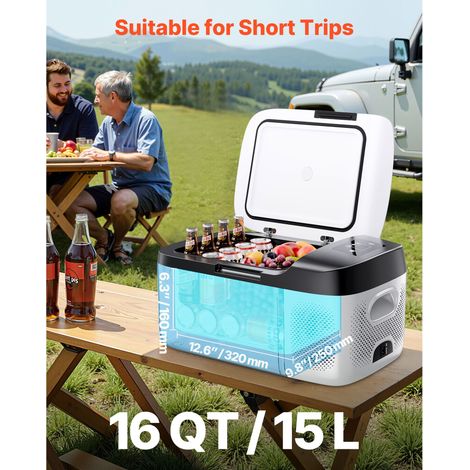 Glacière compresseur 12/24V DC 100-240V AC, frigo auto -20°C à 20°C avec commande APP, congélateur 15L pour VR, camping, bateau, pêche, 60W portable (1/5)