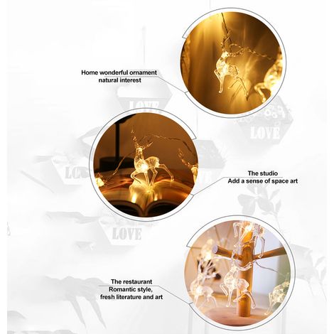 Guirlande Lumineuse Renne de Noël 10 LED Blanc Chaud Alimentation USB Batterie Décoration Intérieure Lumière Fée Cadeau (1/5)